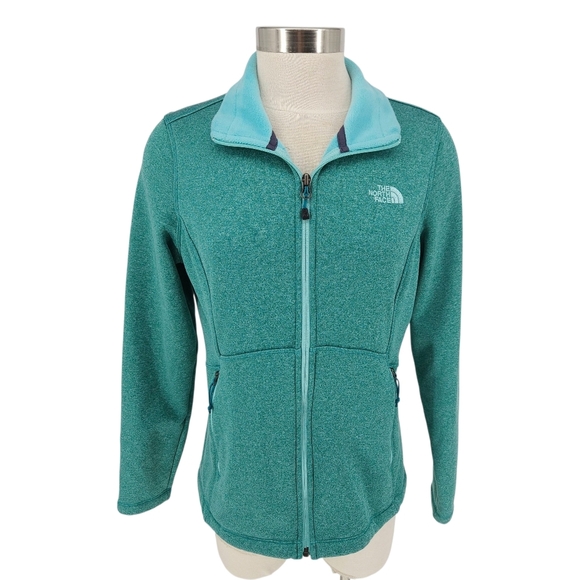 The North Face Jacket Blue Green Long Sleeve Full Zip Fleece Coat Large - Picture 1 of 11